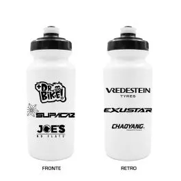 Borraccia FOX 500ml con Grafiche Sponsor Bianca/Tappo Nero e Trasparente