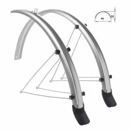 Coppia di parafanghi bici 28 45X14 mm Argento/Nero Paraspruzzo Aste Regolabili