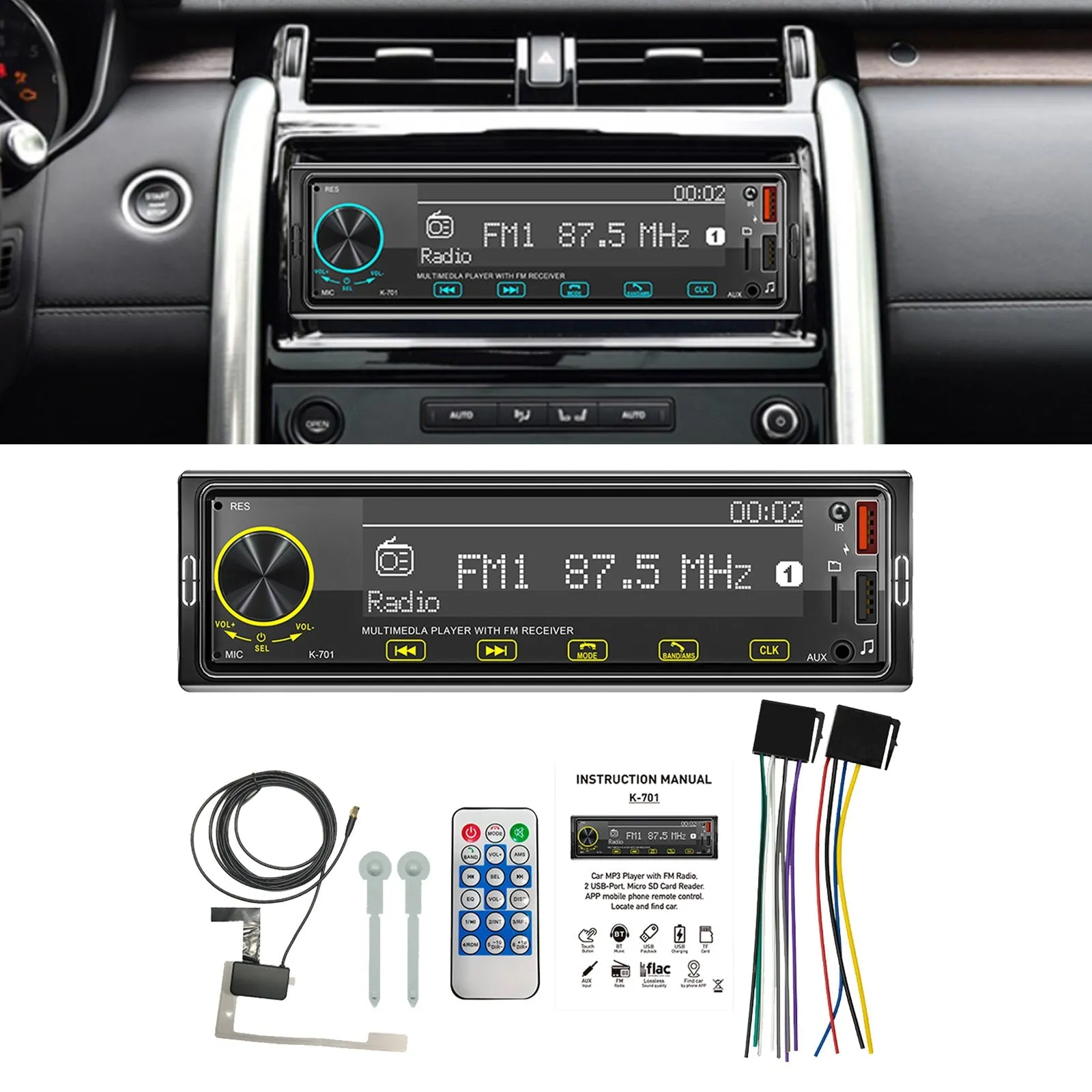 Écran tactile 2.5D 1DIN Bluetooth Stéréo Radio FM Lecteur MP3 de voiture avec DAB