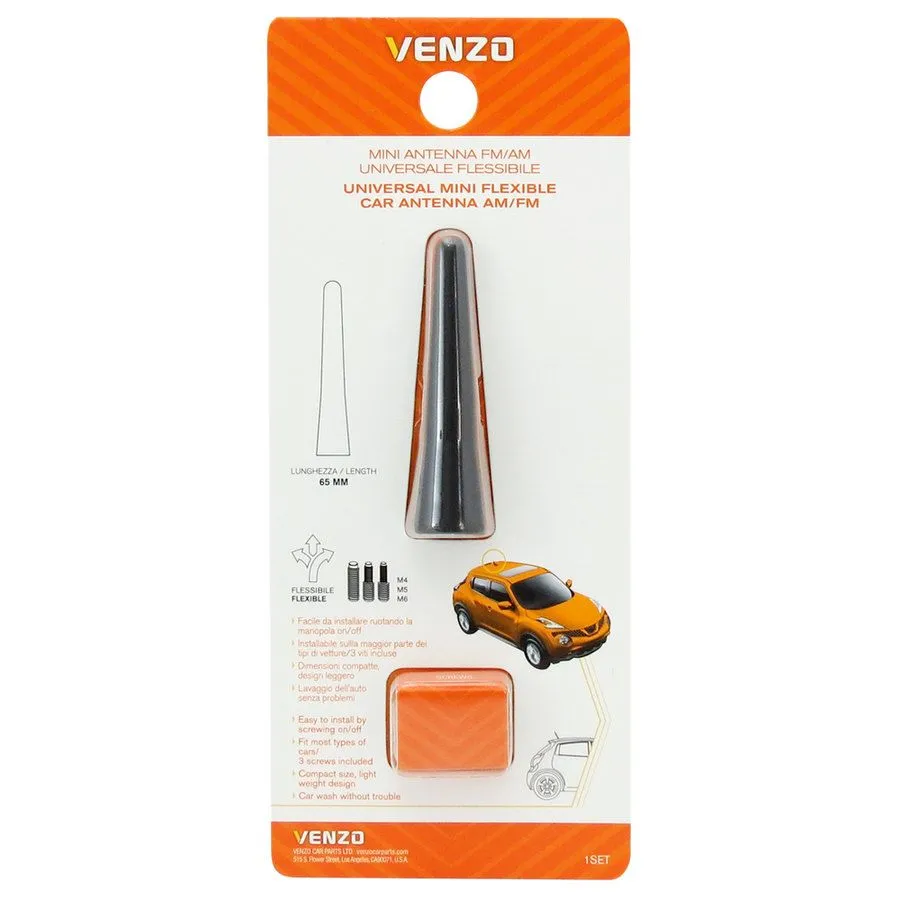 Antenna Venzo Flex Mini 65mm Nero 1pz - Flessibile in Gomma Flex Mini - Nero opa