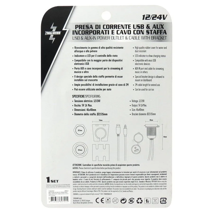 ## Presa USB +AUX con supporto 12V - Presa di corrente USB e AUX con supporto -