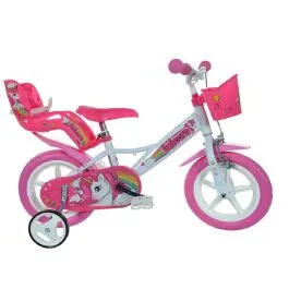 Bici 12 Unicorn bambina con rotelle cestino porta bambola parafanghi Dino Bikes