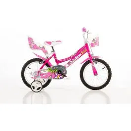 Bici 14 Flappy per bambina rotelle cestino porta bambola parafanghi Dino Bikes