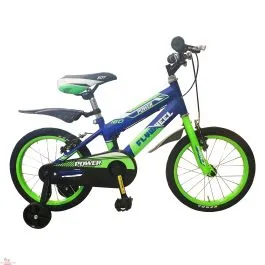 Bici 14 MTB Flywheel Power per bambino con rotelle in acciaio blu verde