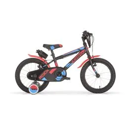 Bici 14 ROCKSTAR rosso nero per bambino scudo rotelle borraccia parafanghi MBM