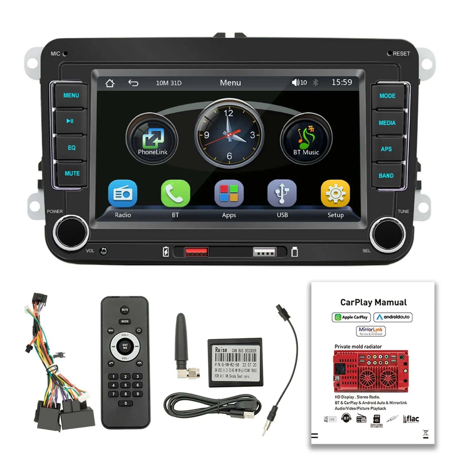 7 "Volkswagen Car Bluetooth Radio Car MP5 Player Wireless Carplay + 4 LED Camera