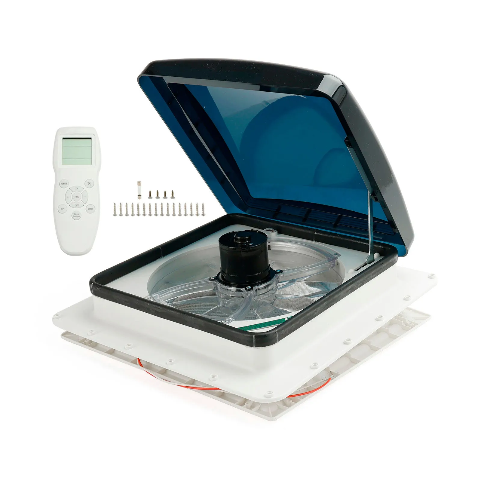 Ventilateur de toit pour caravane RV de 15,75 pouces, avec éclairage zénithal 12V, télécommande et 10 vitesses