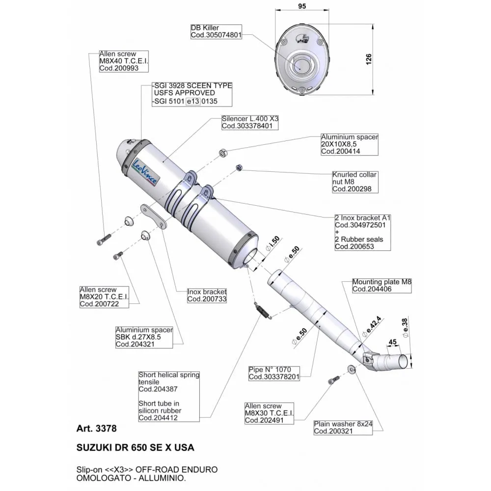 Terminale Di Scarico X3 Aluminium Suzuki Dr 650 Se 1996 > 2015-3378-100897