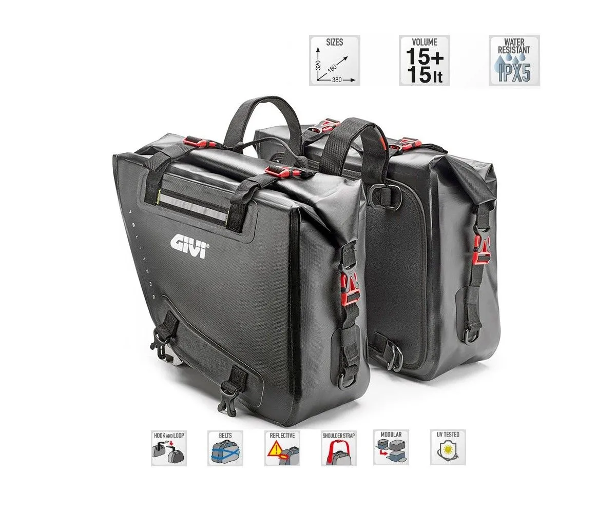 Givi Coppia Borse Laterali Waterproof Nere 15lt Interno Giallo Grt718-GRT718-152416