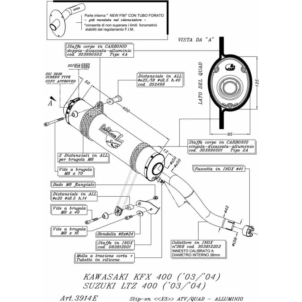 Terminale Di Scarico X3 Aluminium Suzuki Ltz 400 2003 > 2008-3914E-100920
