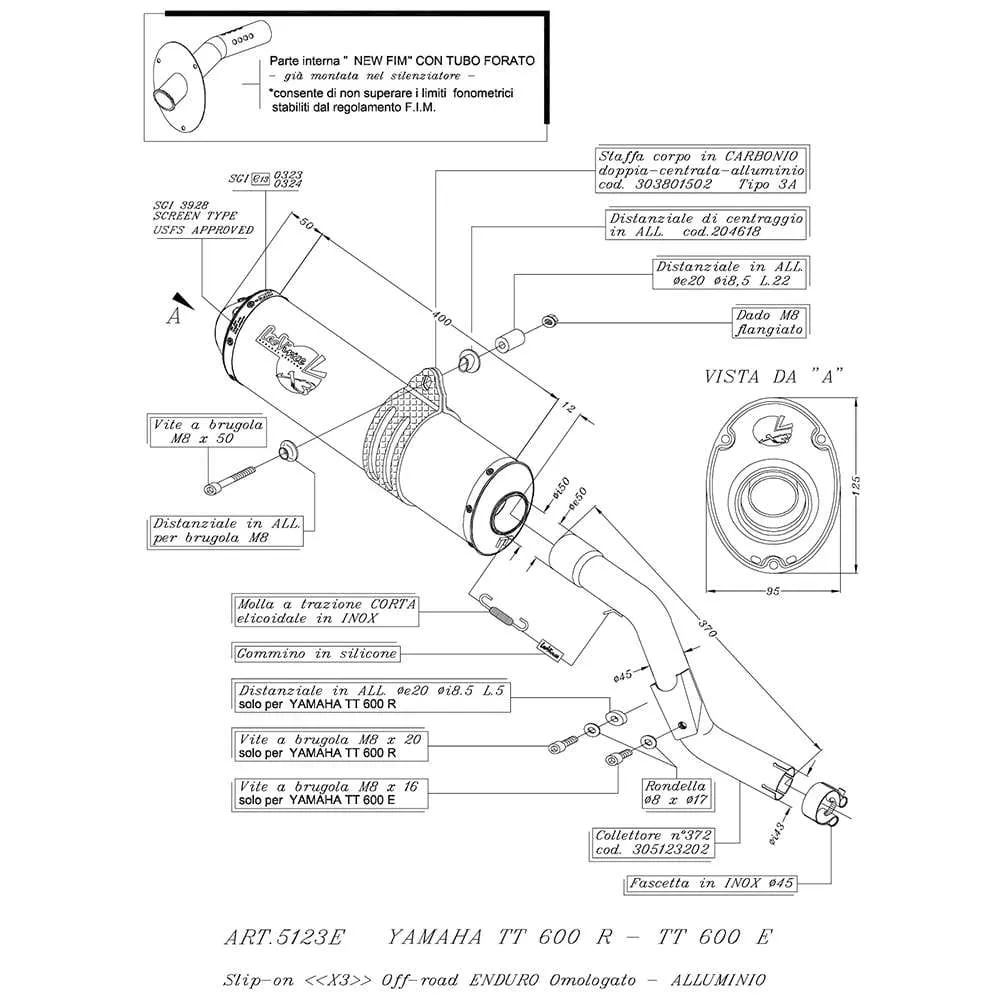 Terminale Di Scarico X3 Aluminium Yamaha Tte 600 1994 > 2002-5123E-101125
