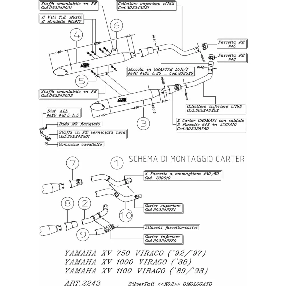 Terminale Di Scarico K02 Chromed Acciaio Yamaha Xv Virago 1100 1989 > 1998-2243-101016